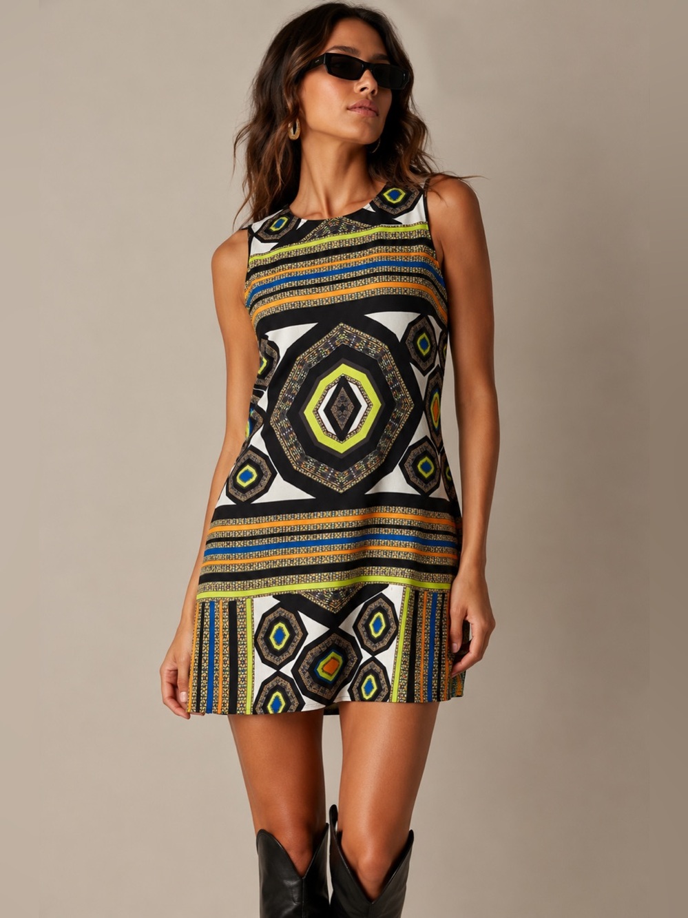 Unique Pink Stitch Geometric Print Shift Dress – Size M